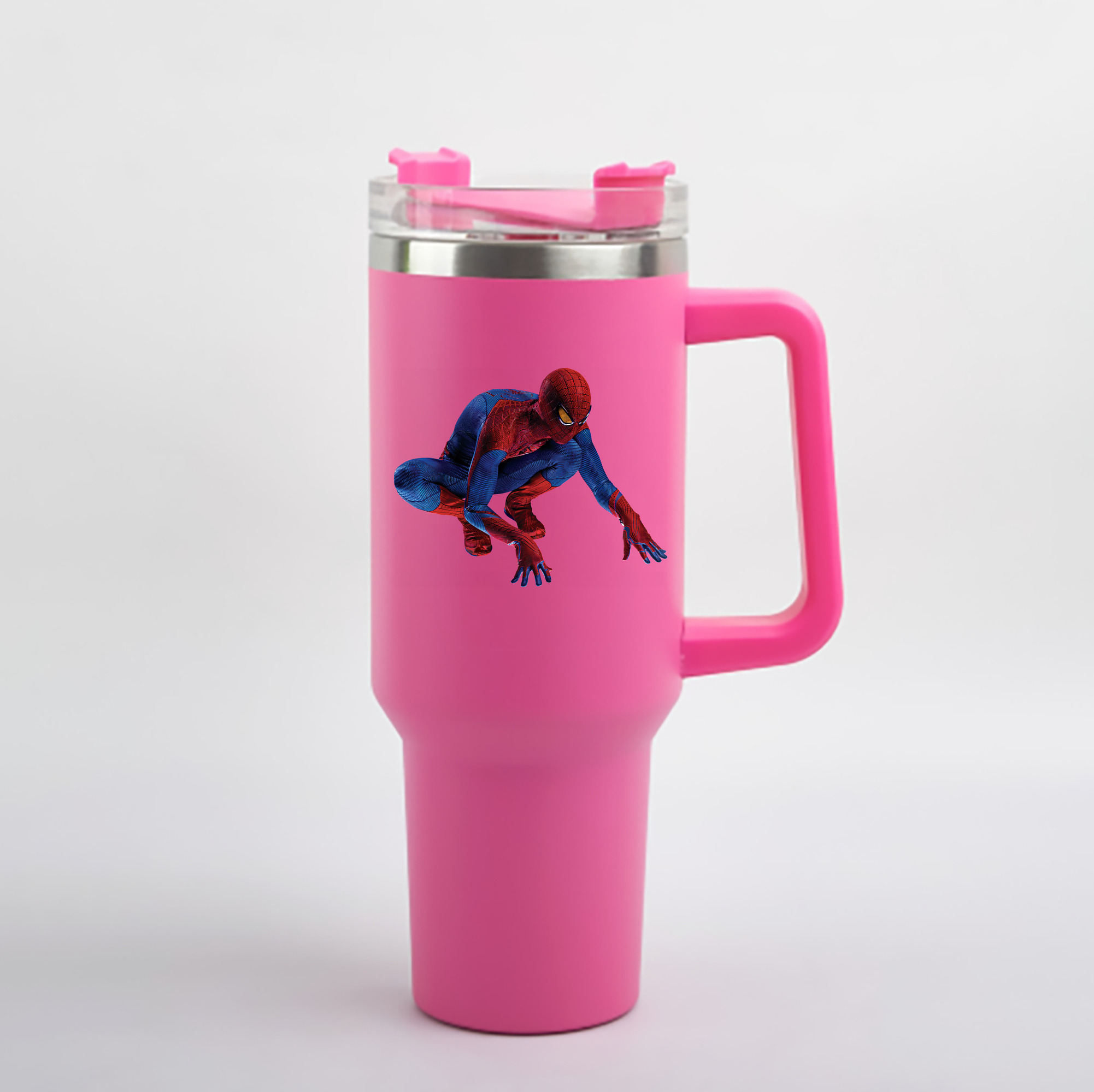 （画像用） Spider Man スパイダーマン 1200mL車用タンブラー - クリスタルステッカー（プラスチックストロー付き）